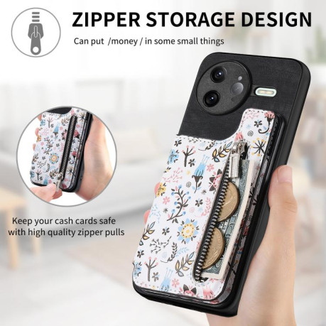 Протиударний чохол Retro Painted Zipper Wallet для Xiaomi Poco F7 Ultra 5G - чорний