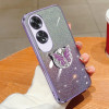 Противоударный чехол Plated Gradient Glitter Butterfly Holder для OPPO A60 - фиолетовый
