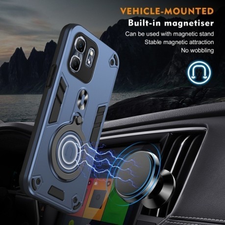 Ударозащитный чехол Metal Ring Holder 360 Degree Rotating на Infinix Hot 50i / Smart 9 - синий