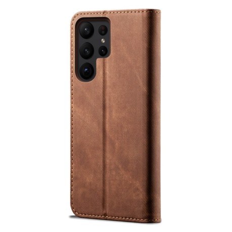 Чохол книжка Denim Texture Casual Style на Samsung Galaxy S23 Ultra 5G - коричневий