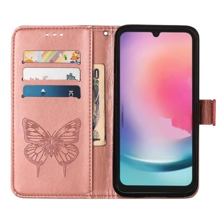 Чехол-книжка Embossed Butterfly для Samsung Galaxy A15 - розовое золото