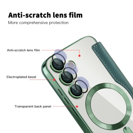 Чехол-книжка Shield MagSafe RFID Anti-theft Leather для Samsung Galaxy S24 FE 5G - зеленый