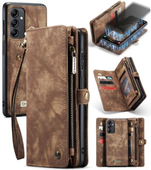 Чехол-кошелек CaseMe 008 Series Zipper Style на Samsung Galaxy A14 5G - коричневый