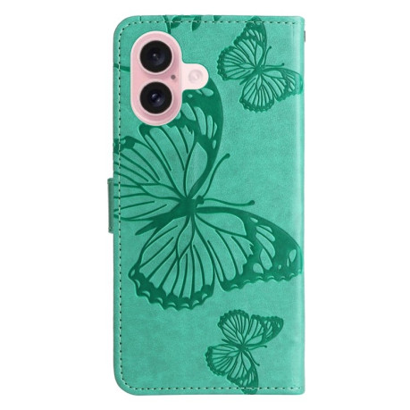 Чехол-книжка Embossed Butterfly для iPhone 16 - зеленый