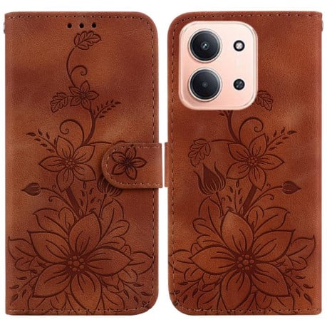 Чохол-книжка з тисненням Lily та магнітною застібкою на Xiaomi Redmi 15C 5G / 4G EU 173mm / Poco C85 5G - коричневий