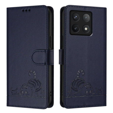 Чехол-книжка Cat Embossing Pattern на Xiaomi 14T Pro 5G - синий