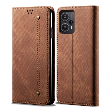 Чохол-книжка з джинсовою тканиною casual на Xiaomi Redmi Note 12 Turbo / Poco F5 - коричневий