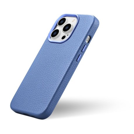 Кожаный чехол iCarer Litchi Premium для iPhone 14 Pro - светло-синий