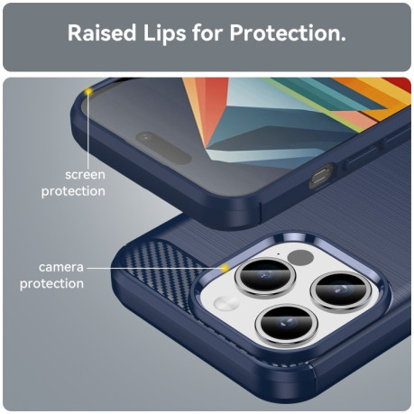 Противоударный чехол Brushed Texture Carbon Fiber на iPhone 15 Pro - синий