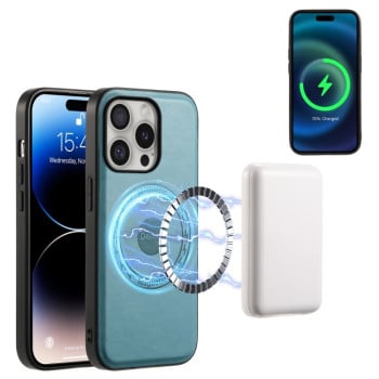 Чехол Denior Cowhide Texture Leather MagSafe для iPhone 16 Pro - синий