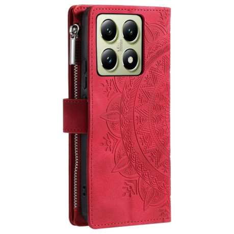 Чехол-книжка Multi-Card Totem Zipper Leather  для Xiaomi 14T - красный