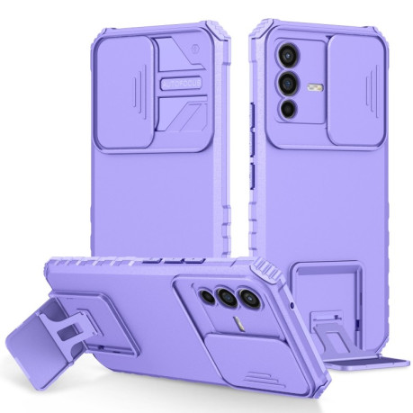 Противоударный чехол Stereoscopic Holder Sliding для Vivo V23 5G - фиолетовый