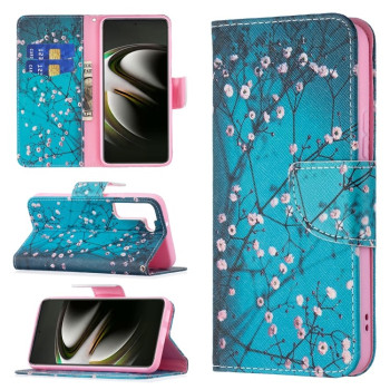 Чехол-книжка Colored Drawing Pattern для Samsung Galaxy S22 5G - Plum Blossom
