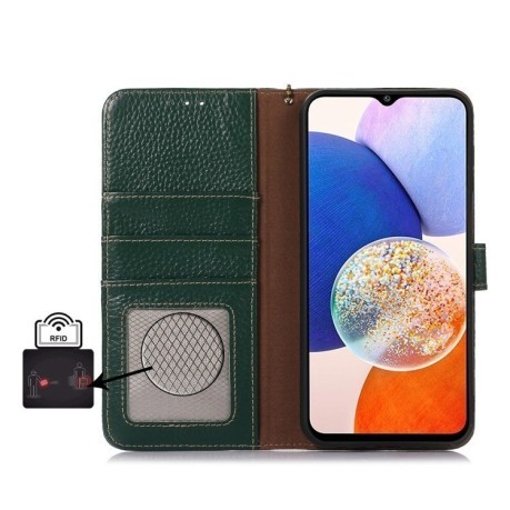 Шкіряний чохол-книжка KHAZNEH Genuine Leather RFID для Xiaomi Redmi Note 14 4G - зелений