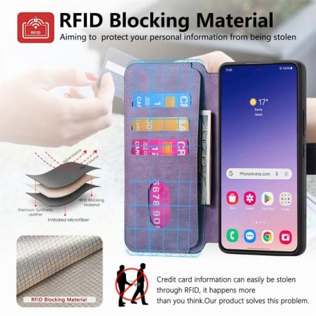 Чехол-книжка CaseNeo MagSafe RFID Anti-theft Retro Leather на Samsung Galaxy S25 FE 5G - фиолетовый