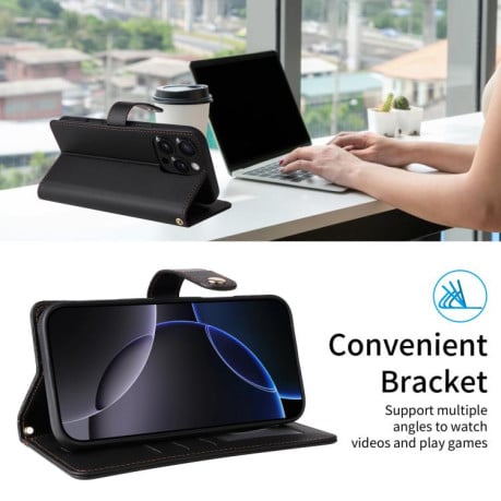 Чехол-книжка Six Card Slots Buckle Leather with Lanyard на Realme C75 - черный