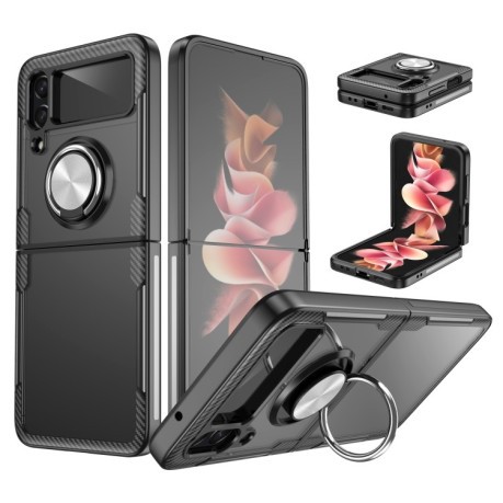 Протиударний чохол Acrylic Ring Holder Samsung Galaxy Flip4 - чорно-сріблястий
