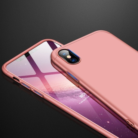 Чехол GKK Three Stage Splicing Full Coverage Case на iPhone XS Max-розовое золото