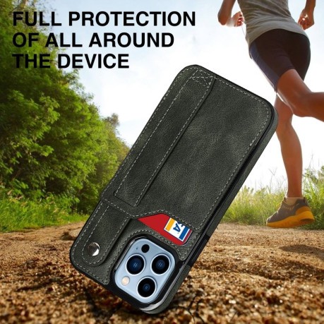 Противоударный чехол Wrist Strap Holder на iPhone 14 Pro - зеленый