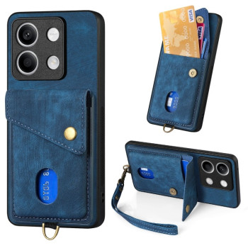 Противоударный чехол Retro Card Wallet Fold Leatherна для Xiaomi Redmi Note 13 5G - синий