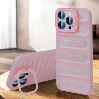 Противоударный чехол Invisible Holder Cooling для iPhone 16 Pro - прозрачно-розовый