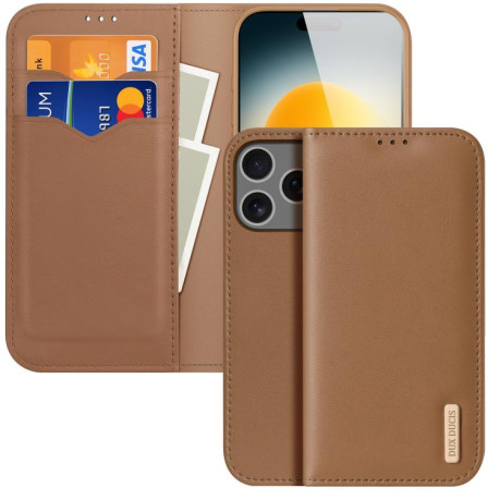 Кожаный чехол-книжка DUX DUCIS Hivo Series на iPhone 17 Pro - коричневый