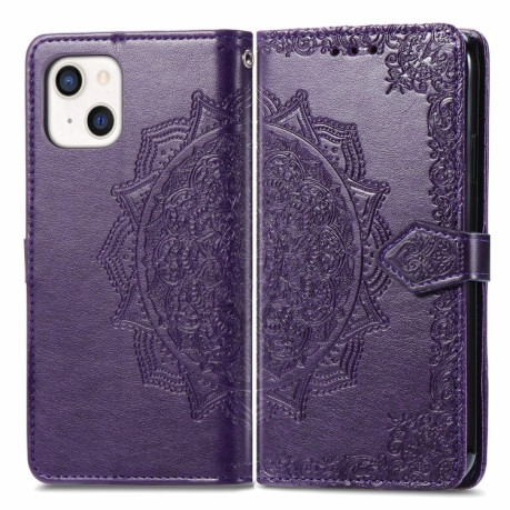 Чехол-книжка Mandala Embossing Pattern на iPhone 13 mini - фиолетовый