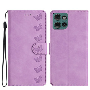 Чехол-книжка Seven Butterflies Embossed Leather для Motorola Edge 50 5G - фиолетовый