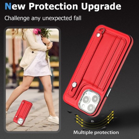 Противоударный чехол Wrist Strap Holder на iPhone 15 Pro - красный