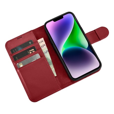 Кожаный чехол-книжка iCarer Wallet Case 2in1 для iPhone 14\13 - красный