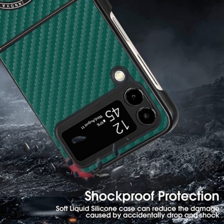 Противоударный чехол Carbon Fiber Texture MagSafe для Samsung Galaxy Flip4 - зеленый
