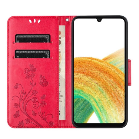 Чехол-книжка Butterfly Flower Pattern для Samsung Galaxy A05s - красный