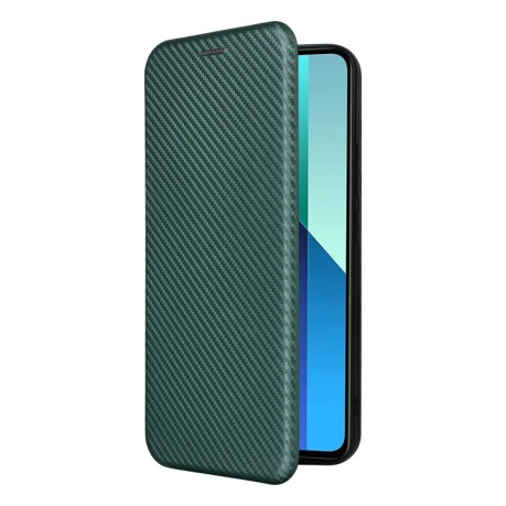Чехол-книжка Carbon Fiber Texture на Xiaomi Redmi Note 13 4G - зеленый