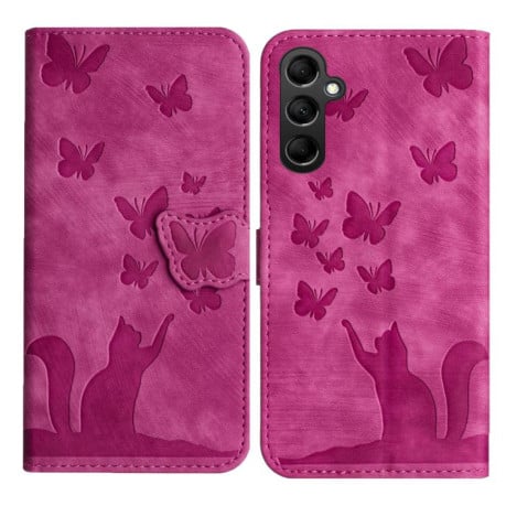 Чохол-книжка з тисненням Butterfly Cat м'яка фактура з магнітним хлястиком на Samsung Galaxy S25 FE 5G - рожевий