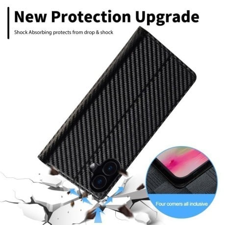 Чехол-книжка LCIMEEKE Carbon Fiber для iPhone 16 Plus - Black