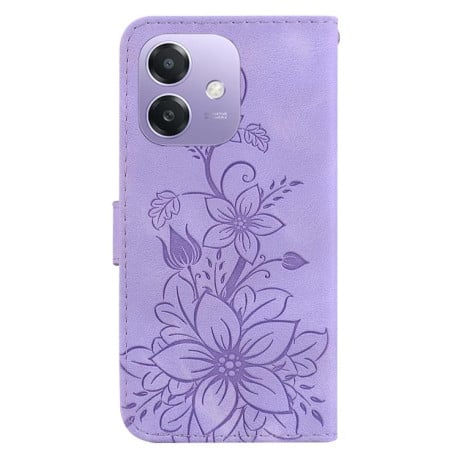 Чохол-книжка з тисненням Lily та магнітною застібкою на OPPO A5x 5G/A3 4G/5G/A3x 4G/5G - фіолетовий