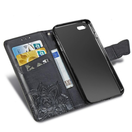 Чехол-книжка Butterfly Love Flower Embossed для iPhone 16e - черный