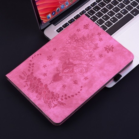 Чехол-книжка Butterfly Rose Embossed для Xiaomi Pad 7 / Pad 7 Pro - пурпурно-красный