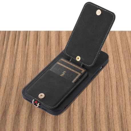 Противоударный чехол ABEEL Litchi Texture Card Bag для iPhone 15 Pro Max - черный