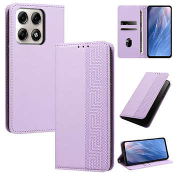 Чехол-книжка из эко-кожи Escase с тиснёным узором и RFID-защитой на Motorola Edge 70 Pro 5G — светло-фиолетовый