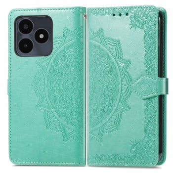 Чехол-книжка Mandala Embossing Pattern на Realme Note 50 - зеленый