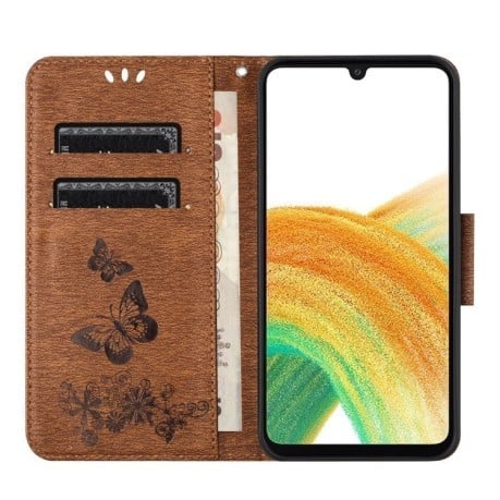Чехол-книжка Embossed Butterfly для Samsung Galaxy A35 - коричневый