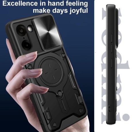 Чохол із шторкою камери CD фактурою та підставкою на OnePlus Ace 5 Racing / Nord CE5 - синій
