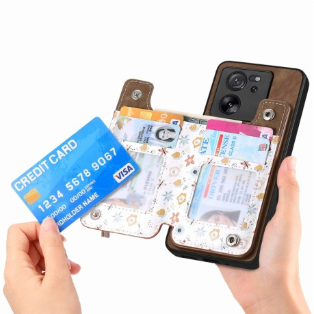 Протиударний чохол Retro Painted Zipper Wallet для Xiaomi 13 Lite - коричневий
