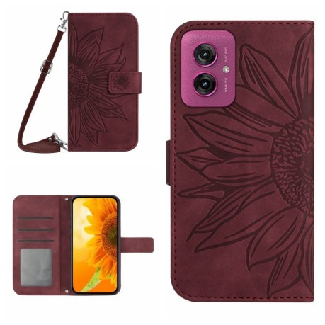 Чехол-книжка Skin Feel Sun Flower для Motorola Moto G55 5G - винно-красный