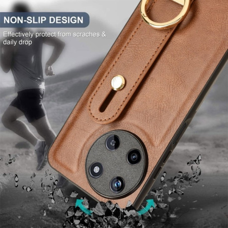 Противоударный чехол Wristband Leather Back для Realme 11 4G Global - коричневый
