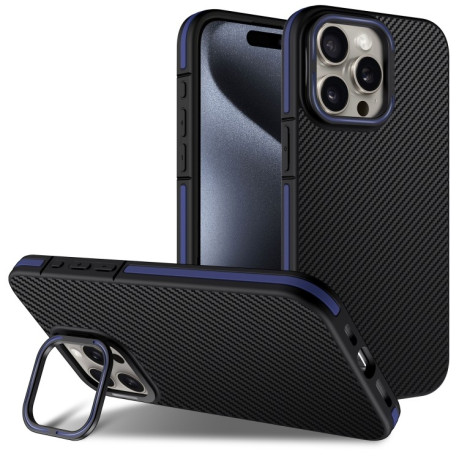 Ударозащитный чехол Carbon Fiber Texture Lens Holder TPU на iPhone 16 Pro - синий