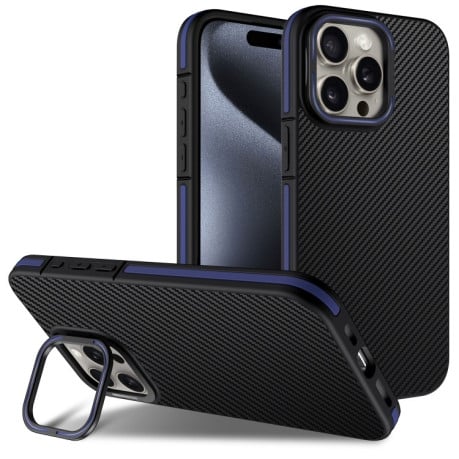 Ударозащитный чехол Carbon Fiber Texture Lens Holder TPU на  iPhone 16 Pro Max - синий