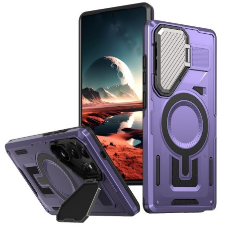 Противоударный чехол Shield Frame Holder MagSafe для Samsung Galaxy S25 Ultra 5G - фиолетовый