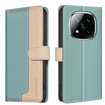 Чехол-книжка Color Matching RFID Anti-theft Leather для Xiaomi Redmi Note 14 Pro 4G - зеленый